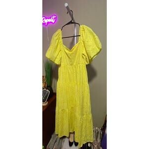 Bright Yellow Cotton Eyelet Dress